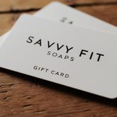 A Savvy Fit Soaps gift card, showcasing plant-based and USA-made natural skincare products for a thoughtful and sustainable gifting option.